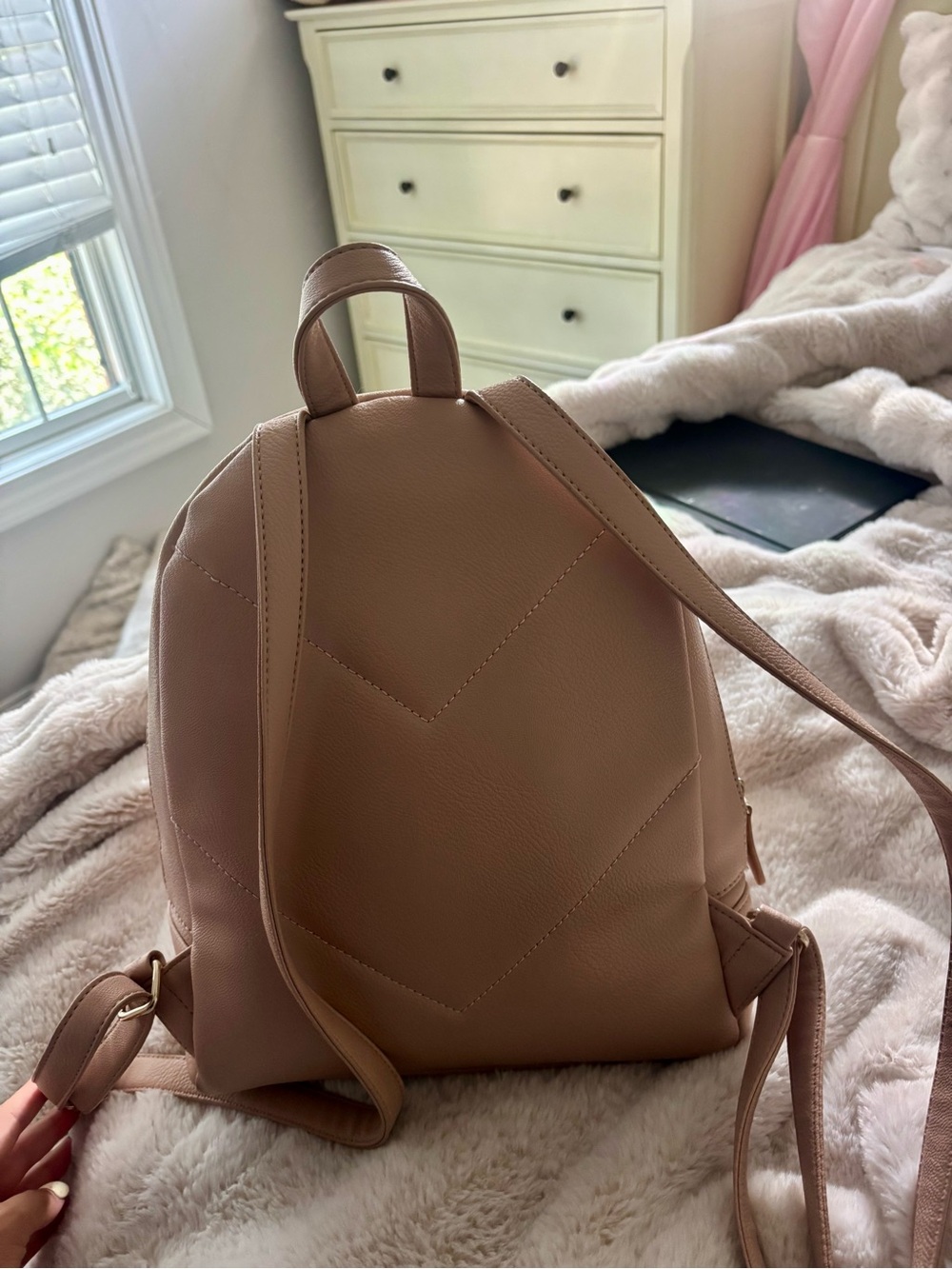 Guess Quilted Chevron Mini Backpack in Rose Taupe - Picture 3 of 5